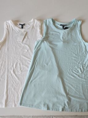Eileen Fisher Blue White Lot Of 2 Tanks Tops in White and Light Blue